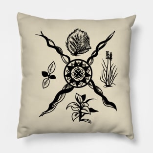 Native American Sacred Plant Black Pillow