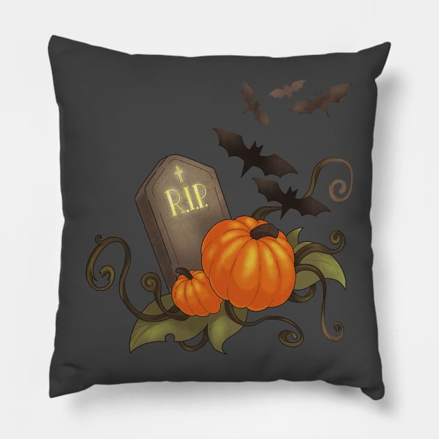 Tombstone in a Pumpkin batch Halloween print Pillow by Hunholy