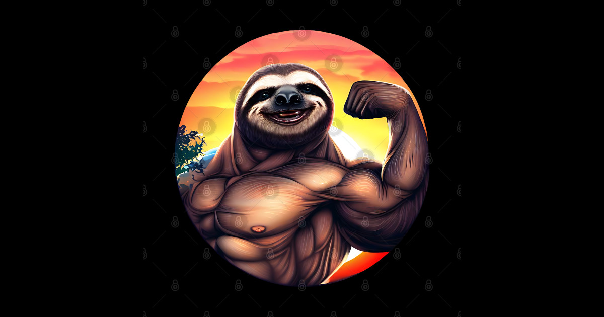 Muscular sloth at sunset - Muscle Sloth - Sticker | TeePublic