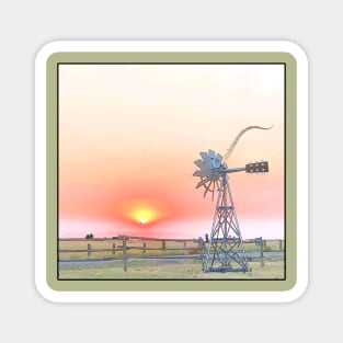 Farm Scene with Rustic Windmill Playing into the Sunset Magnet