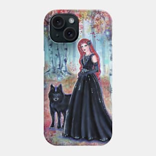 Autumn's Shadow goddess and wolf by Renee Lavoie Phone Case