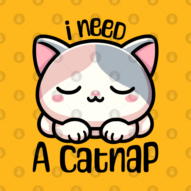 I Need A Catnap! Cute Sleeping Kitten Cartoon by Cute And Punny