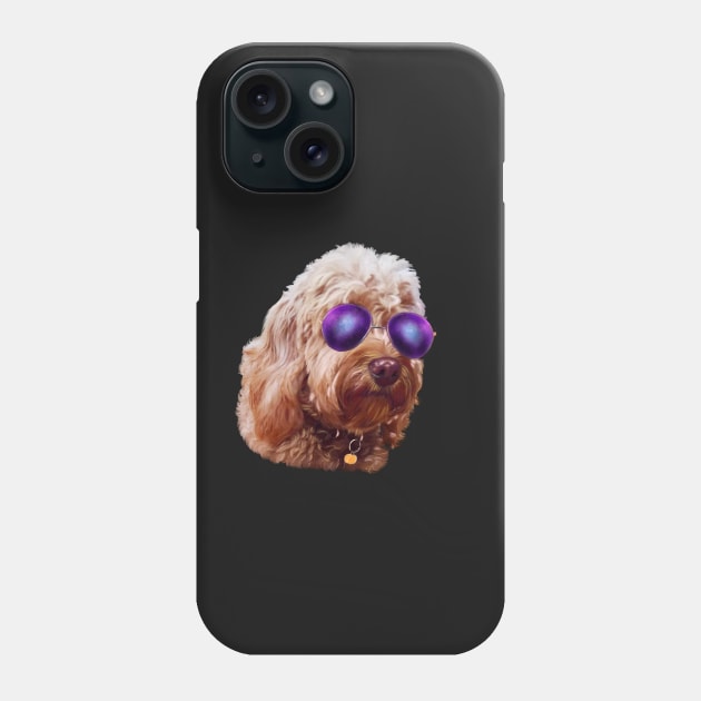 Cool Cute Cavapoo Cavoodle puppy dog Face with sunglasses  - cavalier king charles spaniel poodle, puppy love Phone Case by Artonmytee