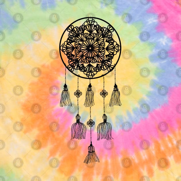 Black dreamcatcher over soft pink by marufemia