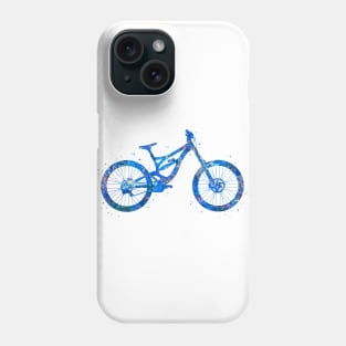 Downhill mountain bike watercolor  blue Phone Case