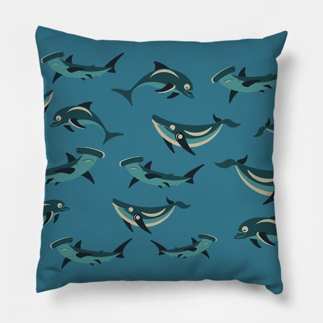 Pattern of dolphins and whales Pillow by Nosa rez