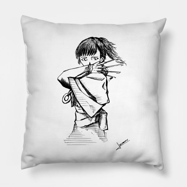 kawaii ninja assasin ecopop in ink skech art kunais Pillow by jorge_lebeau