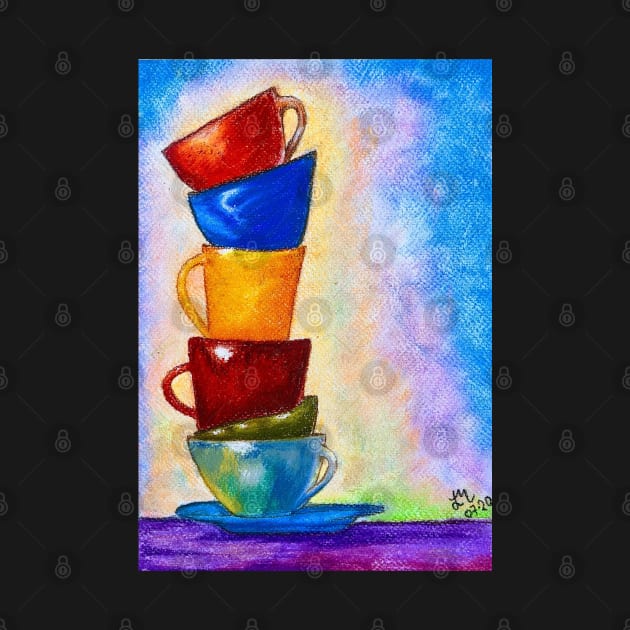 Piled cups colorful pastel art by Starlight Tales