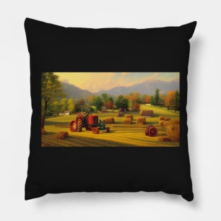 An artificial intelligence dreamscape of a fall harvest scene Pillow