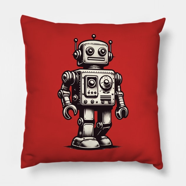 vintage retro robot Pillow by newLedger