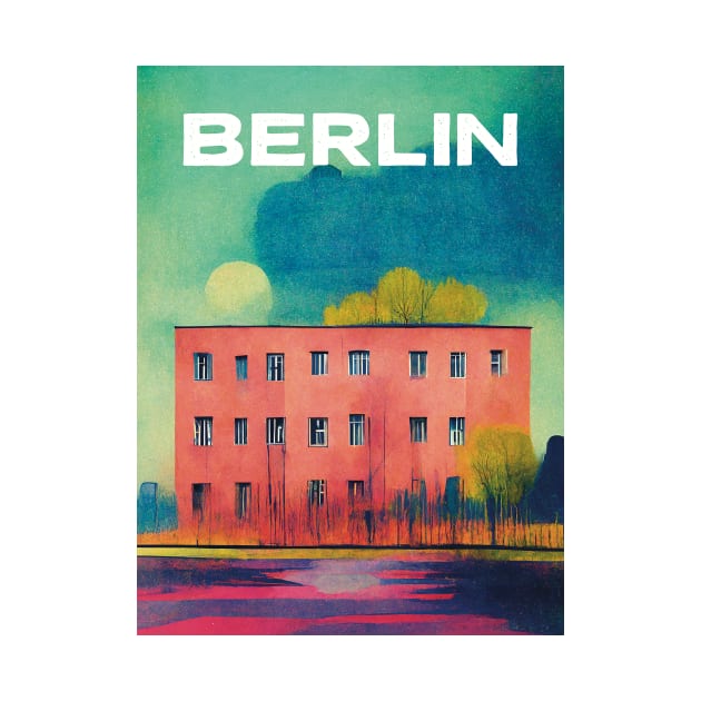 Lonely House in Berlin Travel Poster Retro Wall Art Illustration by BetterManufaktur