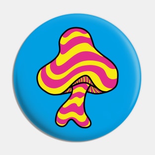 The Perfect Mushroom: Exotic Trippy Wavy Pink and Yellow Contour Lines on Cyan Pin