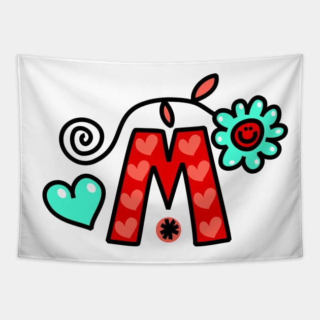 Letter M abc monogram hand drawn colorful alphabet Tapestry by funwithletters