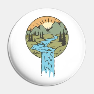 Sunrise River Forest Cartoon Logo Tshirt Pin