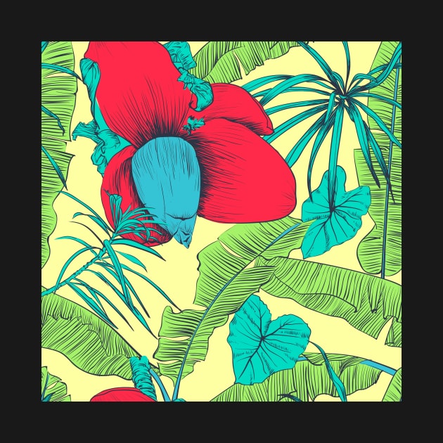 Seamless tropical pattern with banana palms by Olga Berlet