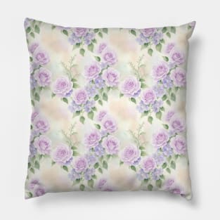 Watercolor Wild Peachy And Violet Roses Background Pillow