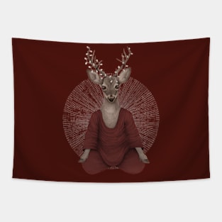 meditating deer - red Tapestry