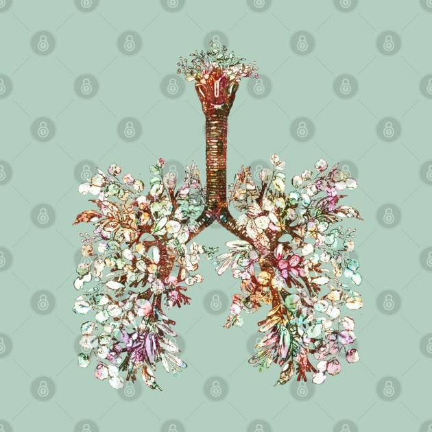 Lung Anatomy, green leaves, Cancer Awareness by Collagedream