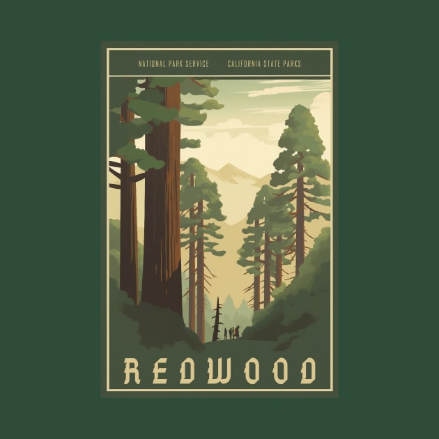 Redwood National Park Vintage Travel Poster by GreenMary Design