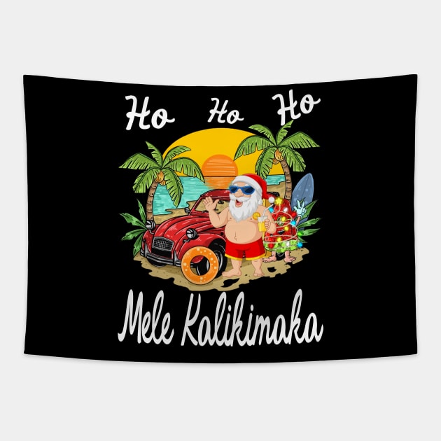 Mele Kalikimaka Santa Christmas Watermelon Surfing Tapestry by intelus