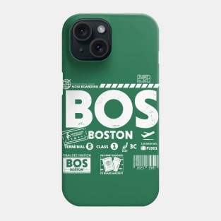 Vintage Boston BOS Airport Code Travel Day Retro Travel Tag Green Phone Case