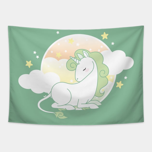 Green Unicorn Tapestry by AmalteaOlenska