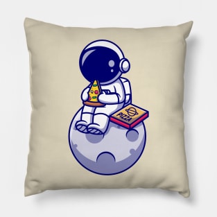 Cute Astronaut Eating Pizza On The Moon Cartoon Pillow