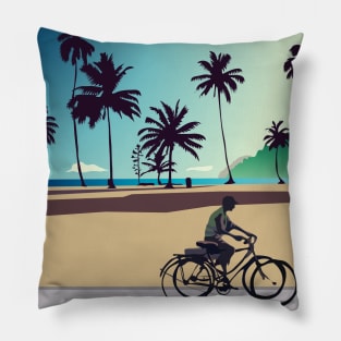 Bike rider on the beach Pillow