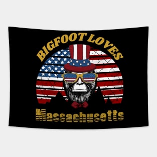 Bigfoot loves America and Massachusetts Tapestry