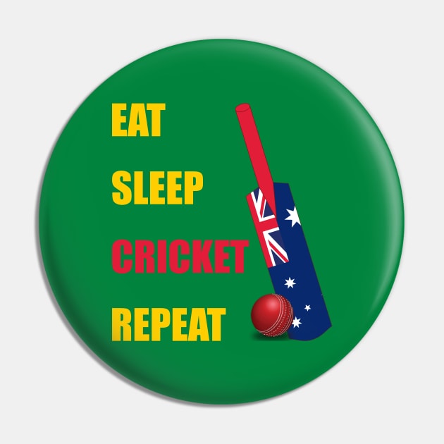 Eat Sleep Cricket Repeat Australia Flag Cricket Bat Pin by DPattonPD