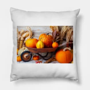 Old Rusty Wheelbarrow Full Of Pumpkins Pillow