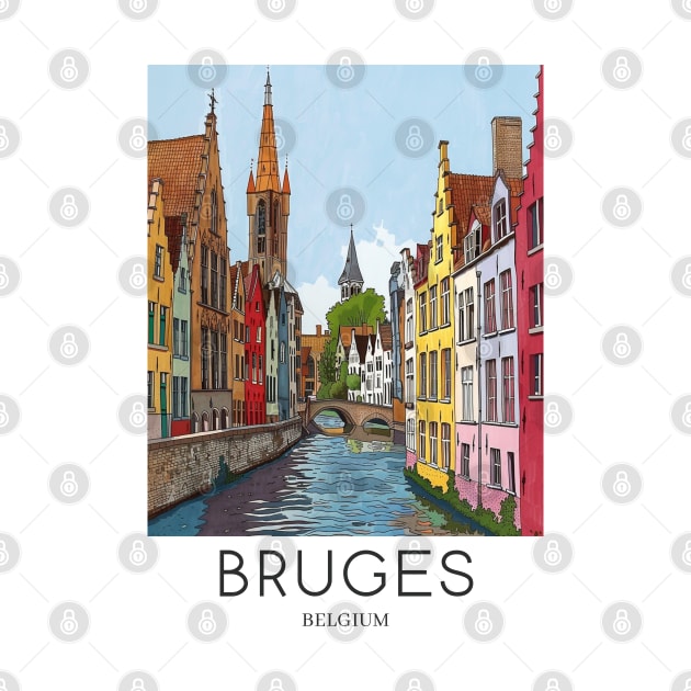 A Pop Art Travel Print of Bruges - Belgium by Studio Red Koala