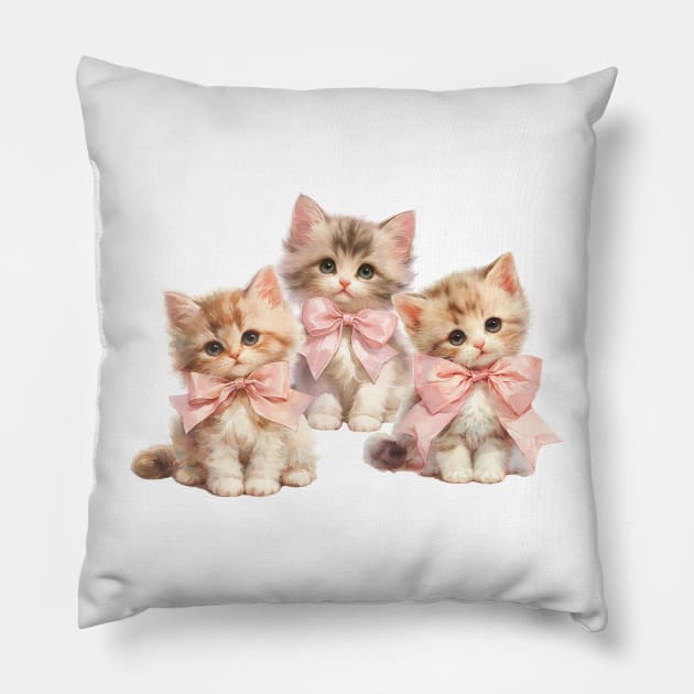 Coquette Cute Kittens with Pink Bows Pillow by Mind Your Tee