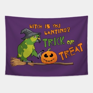 Amazon Parrot "Witch is you wanting? Trick or Treat" Tapestry