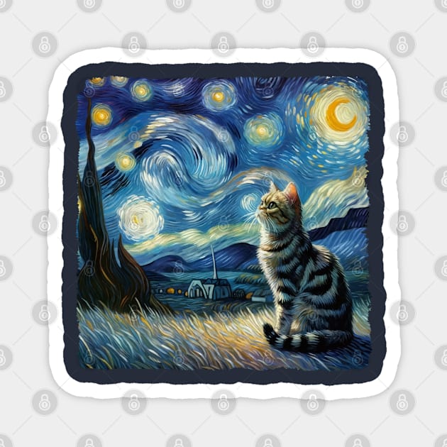 Domestic Long Hair Starry Night Inspired - Artistic Cat Magnet by starry_night