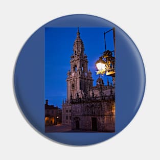 Spain. Santiago de Compostela. Cathedral. Bell Tower at night. Pin