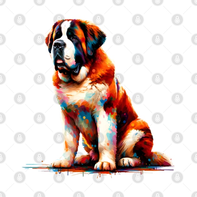 Saint Bernard Dog in Colorful Abstract Splash Art by ArtRUs