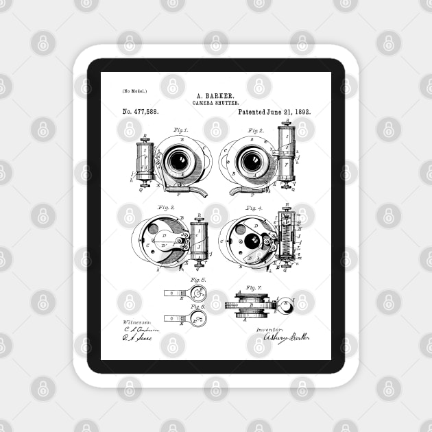 Camera Shutter Patent - Photographer Photography Studio Art - White Magnet by patentpress