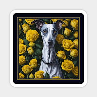 Whippet yellow roses 2 Magnet