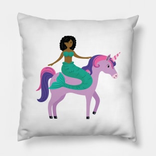 Mermaid riding a unicorn funny gift Pillow