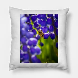 Honey Bee On Blue Flowers Pillow