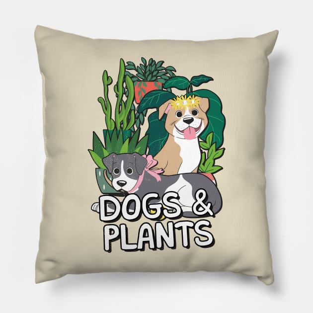 cute dogs and plants Pillow by ArtStopCreative