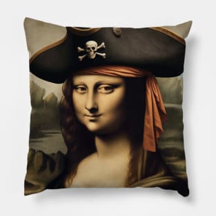 Mona Lisa wear Pirate Hat : Stylish National Hat Day Pillow