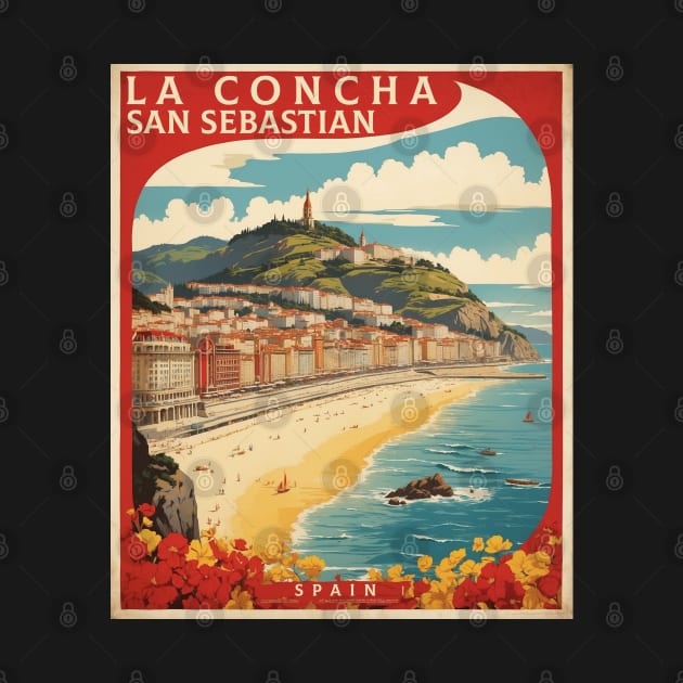 La Concha San Sebastian Beach Spain Travel Tourism Retro Vintage Art by TravelersGems