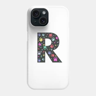 R letter  with colorful paw print Phone Case