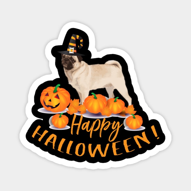 Happy Halloween Pug Fall Design Magnet by bbreidenbach