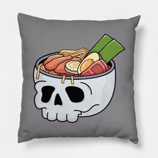 Kawaii Japanese Anime Skull Ramen for Halloween and Ramen Lovers Pillow