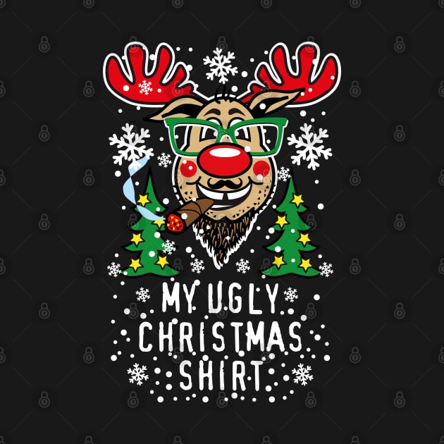 189 Deer Reindeer Rudolph beard cigar My Ugly Christmas by Margarita7