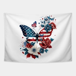 4th of July Floral Butterfly patriotic usa Tapestry