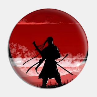 Samurai Dark Red Sunset Art Pin